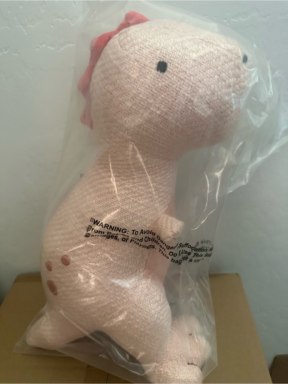 Blush Pink Knit Dinosaur Plush Toy